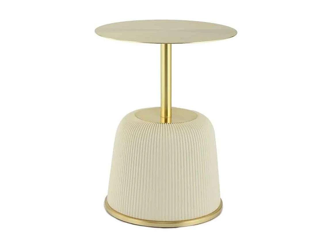 Table d'Appoint Design "Jokai" 60cm Crème & Or