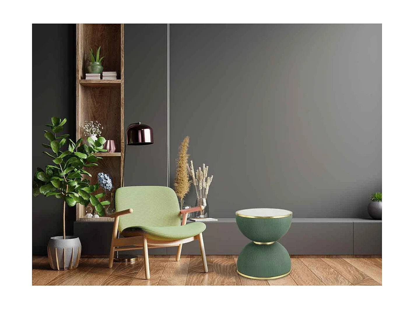 Table d'Appoint Design "Jokai" 51cm Vert & Or