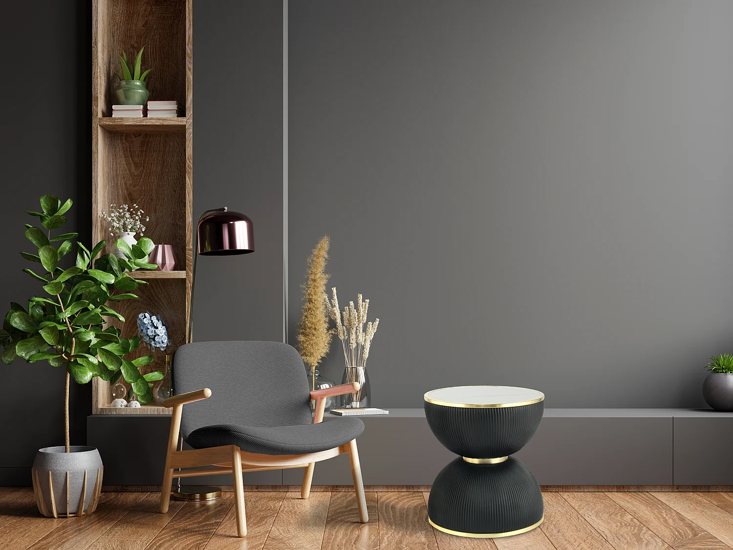 Table d'Appoint Design "Jokai" 51cm Noir & Or