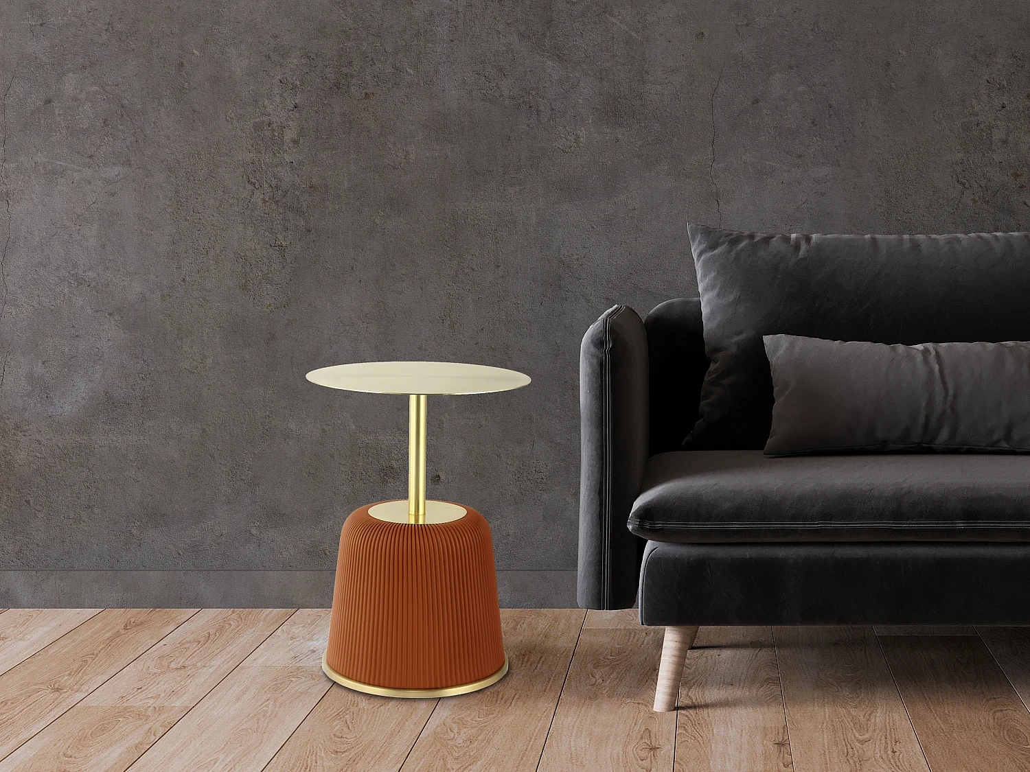 Table d'Appoint Design "Jokai" 60cm Cognac & Or