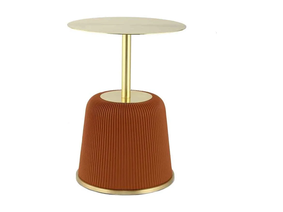 Table d'Appoint Design "Jokai" 60cm Cognac & Or