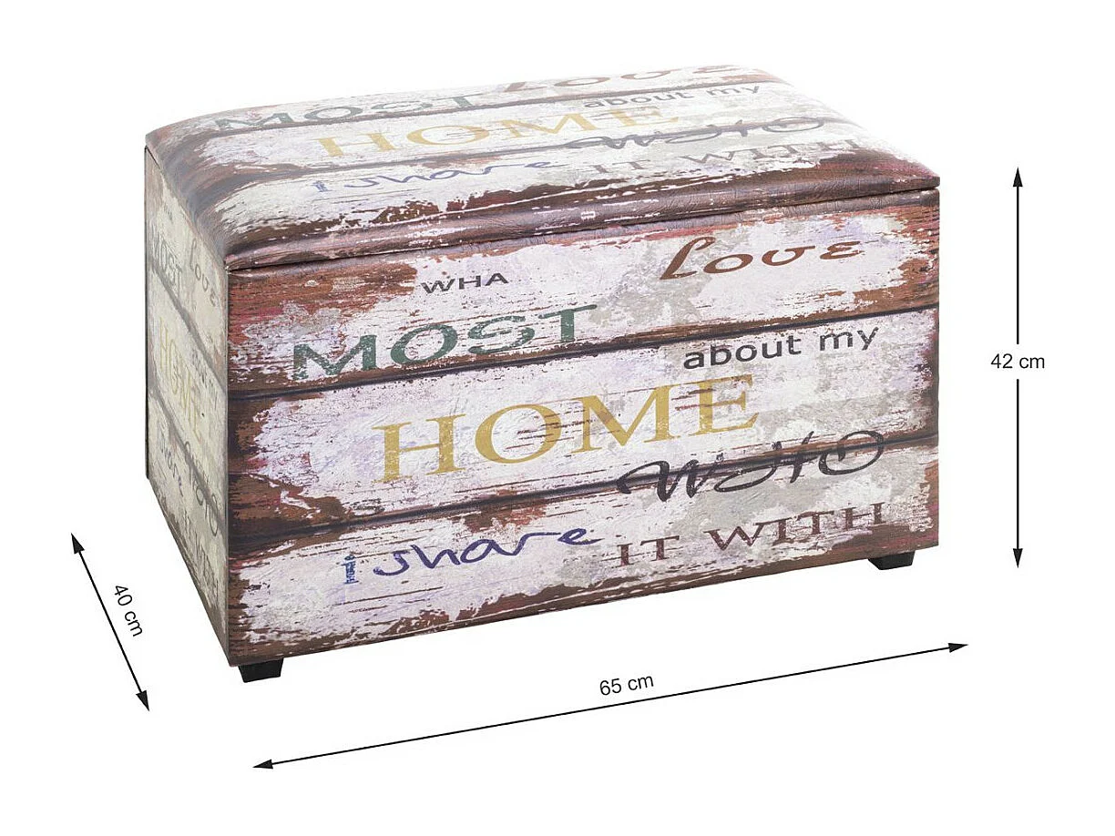 Coffre de Rangement Vintage "Mots" 65cm Marron