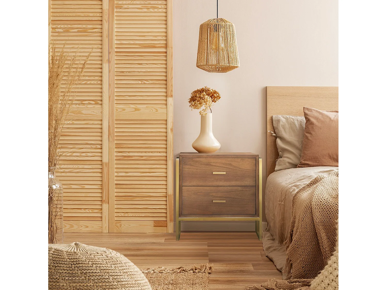 Table de Chevet 2 Tiroirs "Clifton" 55cm Marron