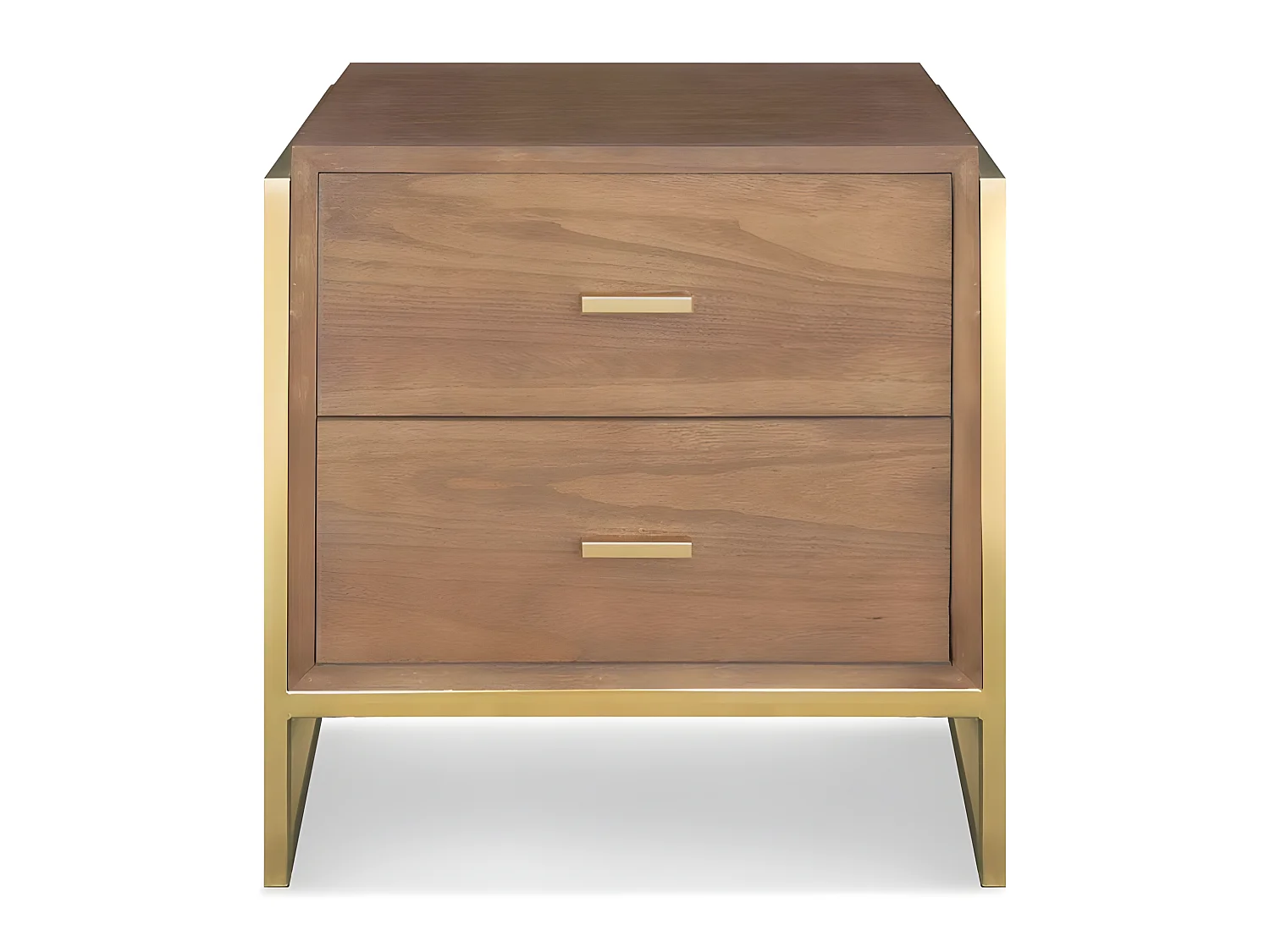 Table de Chevet 2 Tiroirs "Bynard" 55cm Naturel & Or