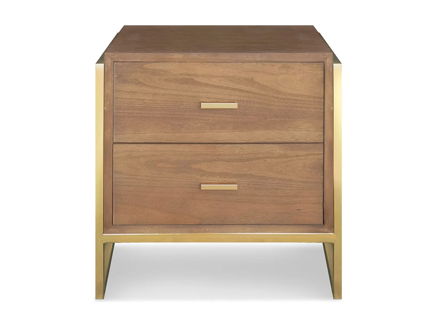 Table de chevet Edgar 2 tiroirs Bois Marron et Métal Or
