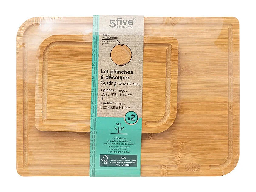 Lot de 2 Planches à Découper "Bambou" 35cm Beige