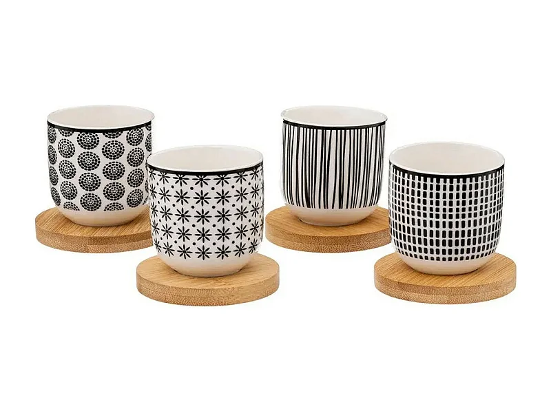 Lot de 4 Tasses à Café "Bohemia" 10cl Noir & Blanc