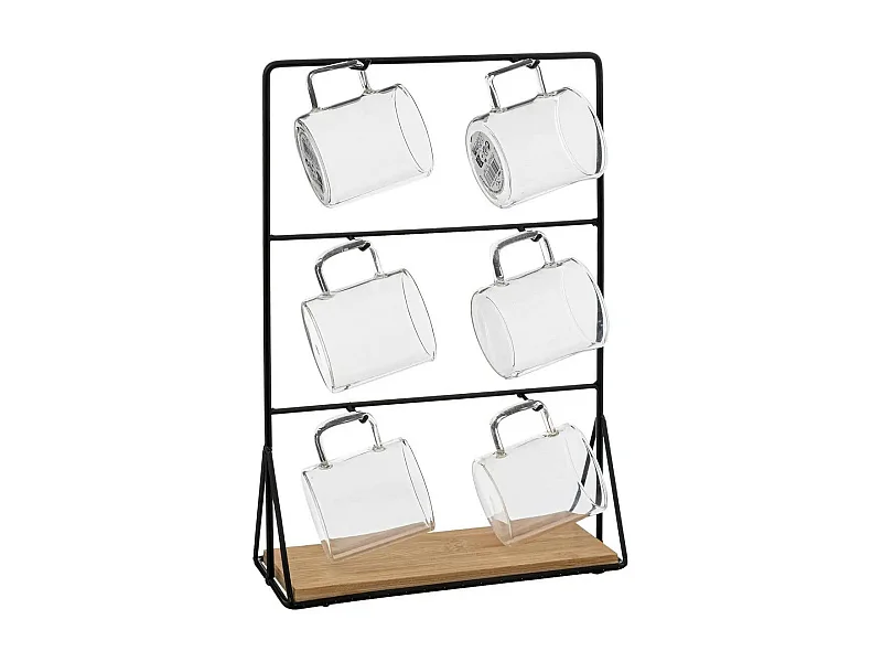 Lot de 6 Tasses sur Rack "Mia" 30cm Transparent