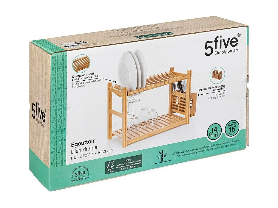 Égouttoir à Vaisselle 2 Niveaux "Bambou" 53cm Naturel