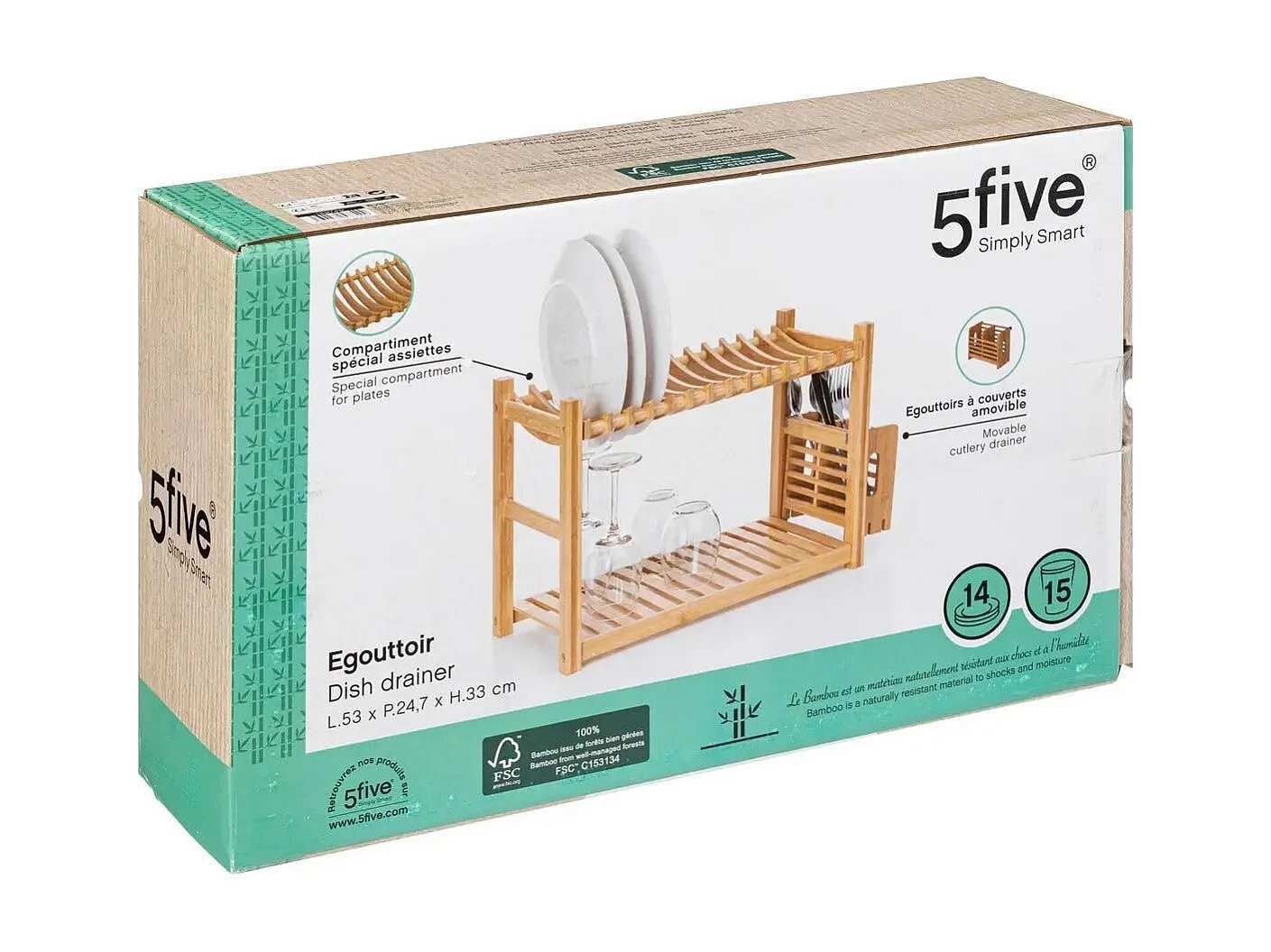 Égouttoir à Vaisselle 2 Niveaux "Bambou" 53cm Naturel