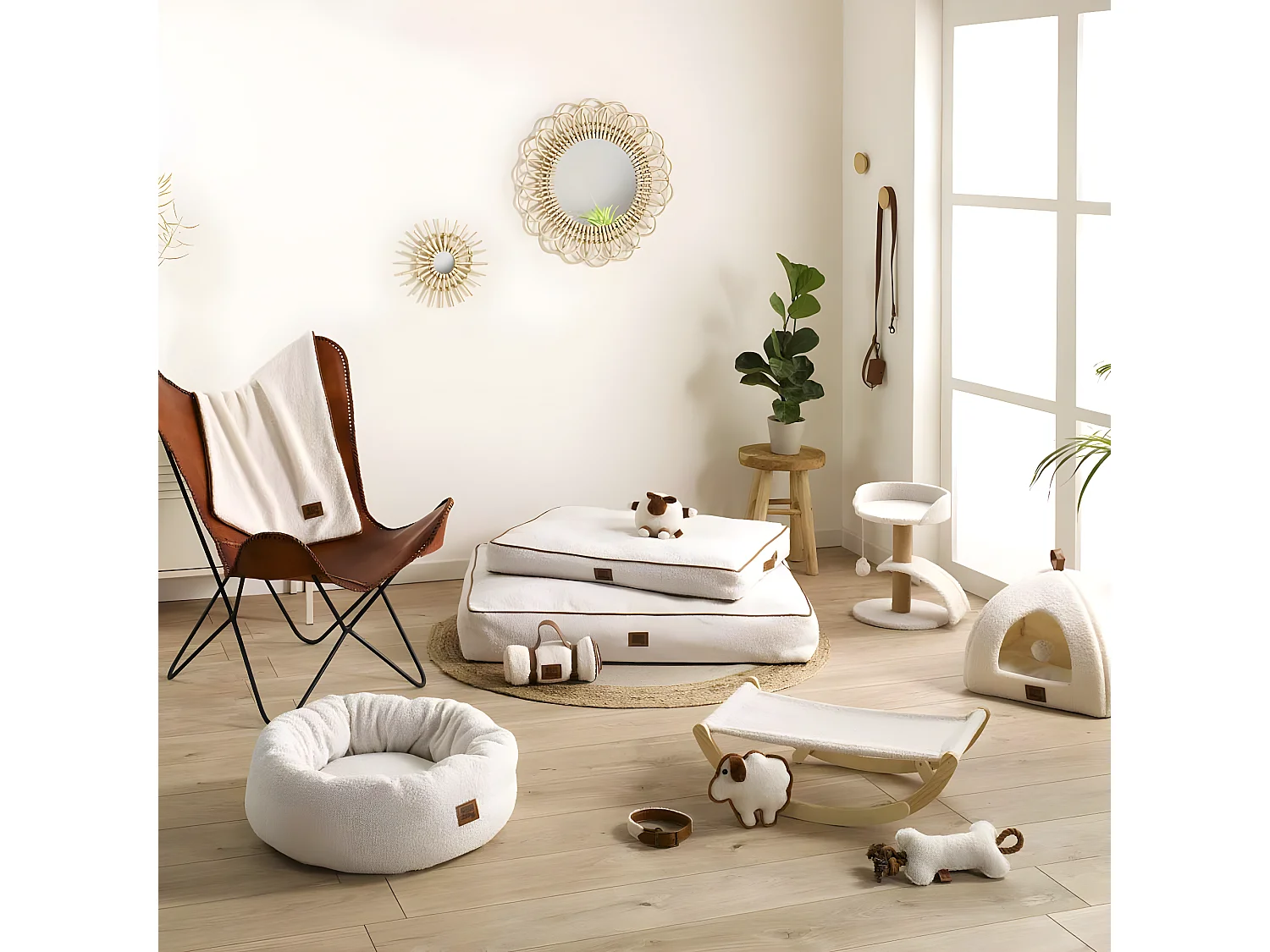 Collier pour Chien "Wooly" 30cm Cognac & Écru