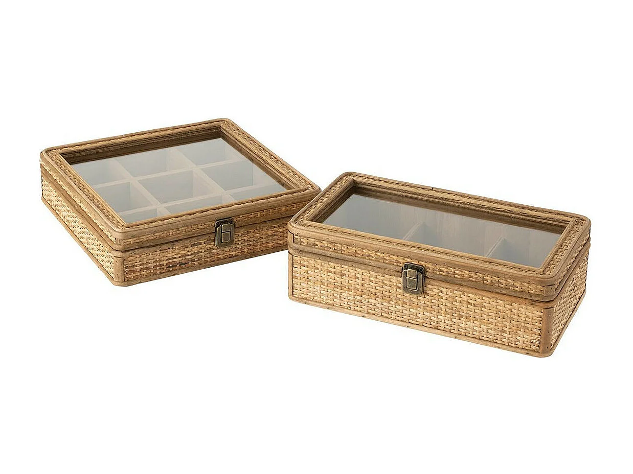 Boîte à Thé 6 Compartiments "Rotin" 34cm Naturel