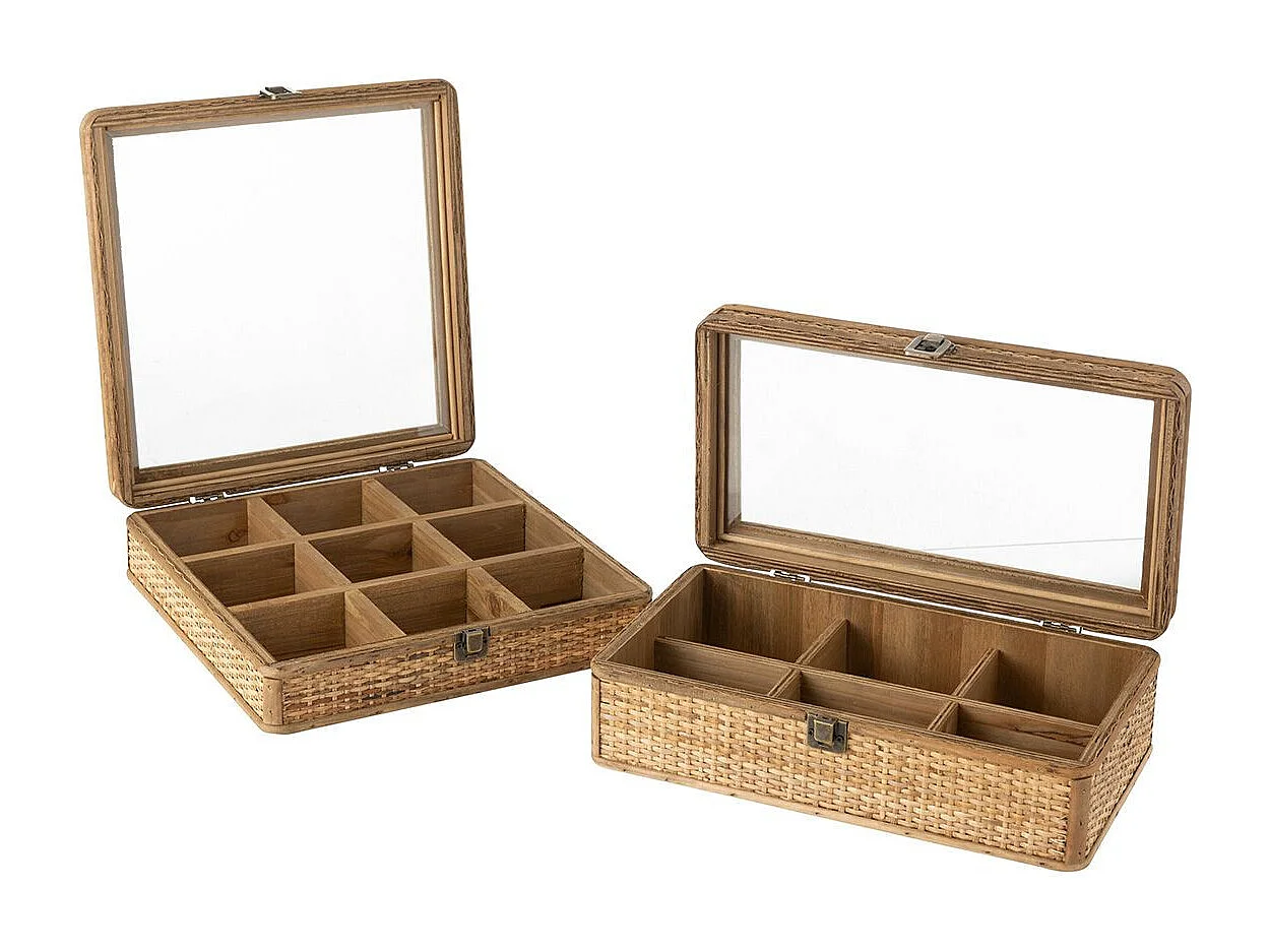 Boîte à Thé 6 Compartiments "Rotin" 34cm Naturel