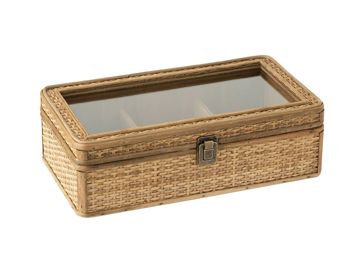 Boîte à Thé 6 Compartiments "Rotin" 34cm Naturel