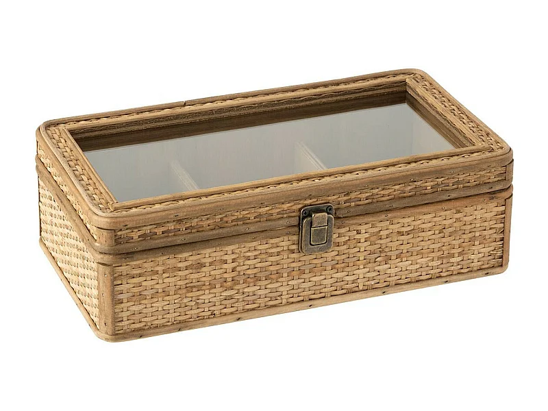 Boîte à Thé 6 Compartiments "Rotin" 34cm Naturel
