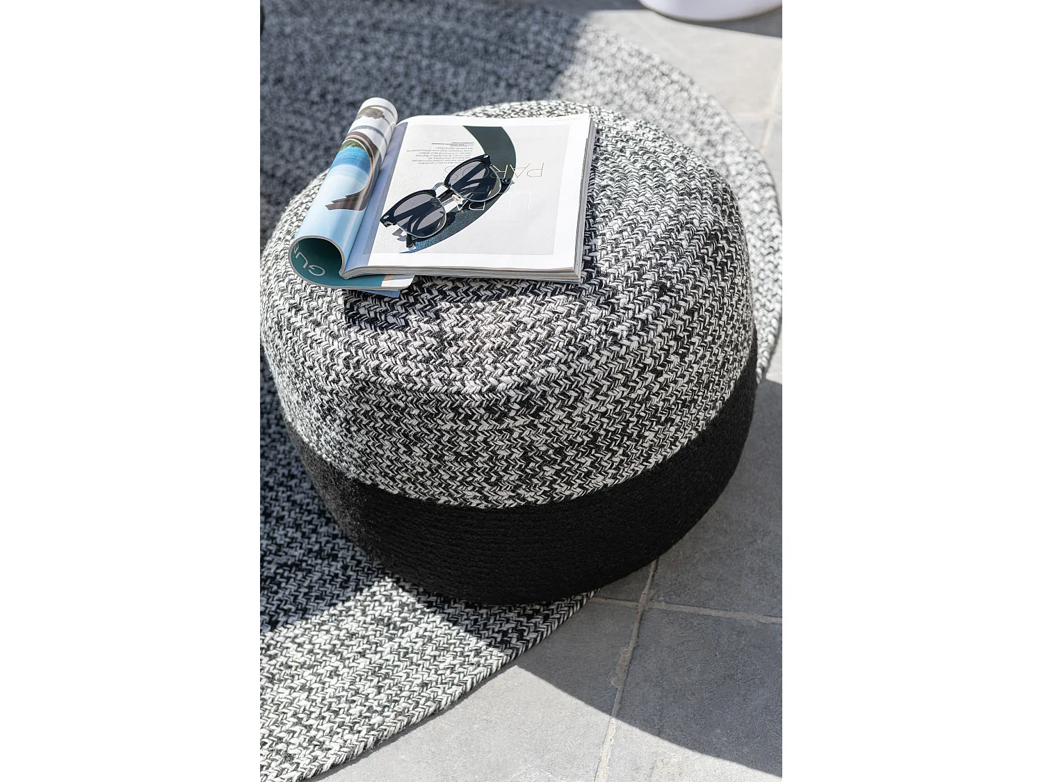 Pouf Rond Design "Miami" 50cm Noir & Blanc