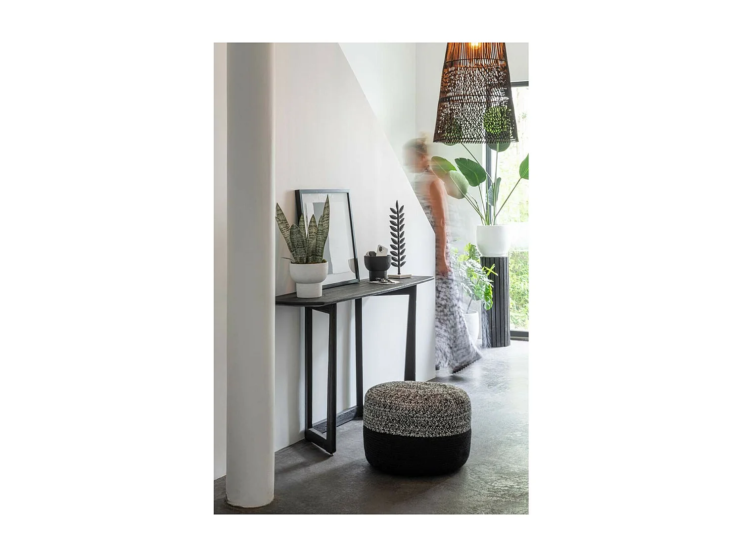 Pouf Rond Design "Miami" 50cm Noir & Blanc