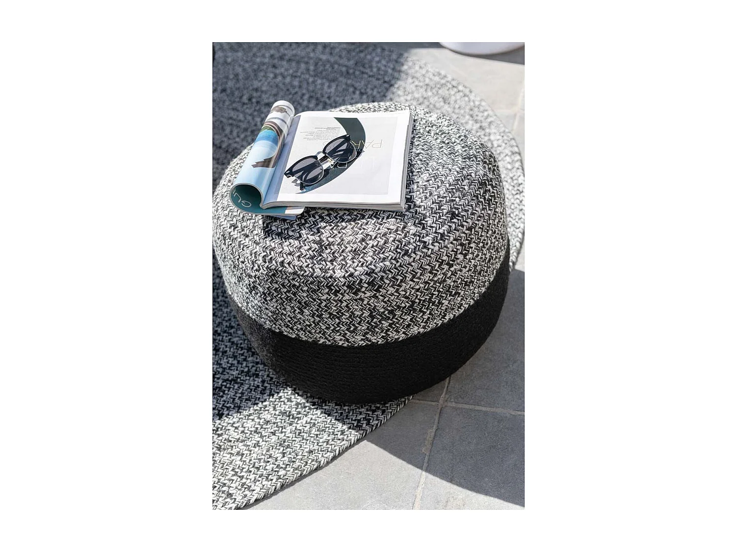 Pouf Rond Design "Miami" 50cm Noir & Blanc