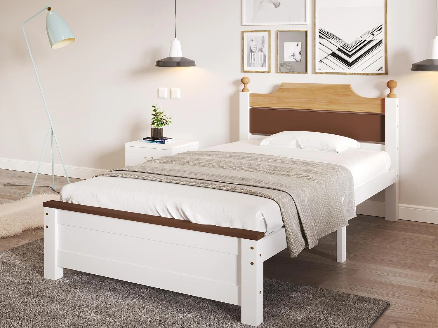 Bed met hoofdeinde - 90 x 200 cm - grenen - lattenbodem - kleur wit