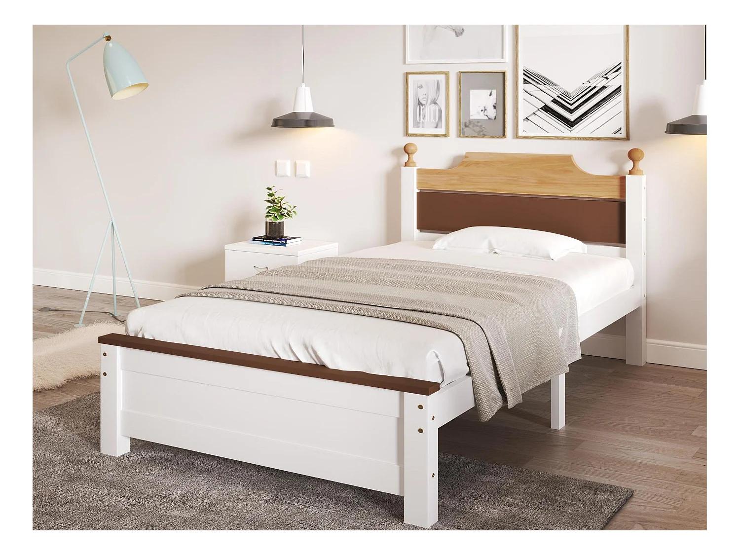 Lit avec tête de lit - 90 x 200 cm - pin - sommier à lattes - coloris blanc