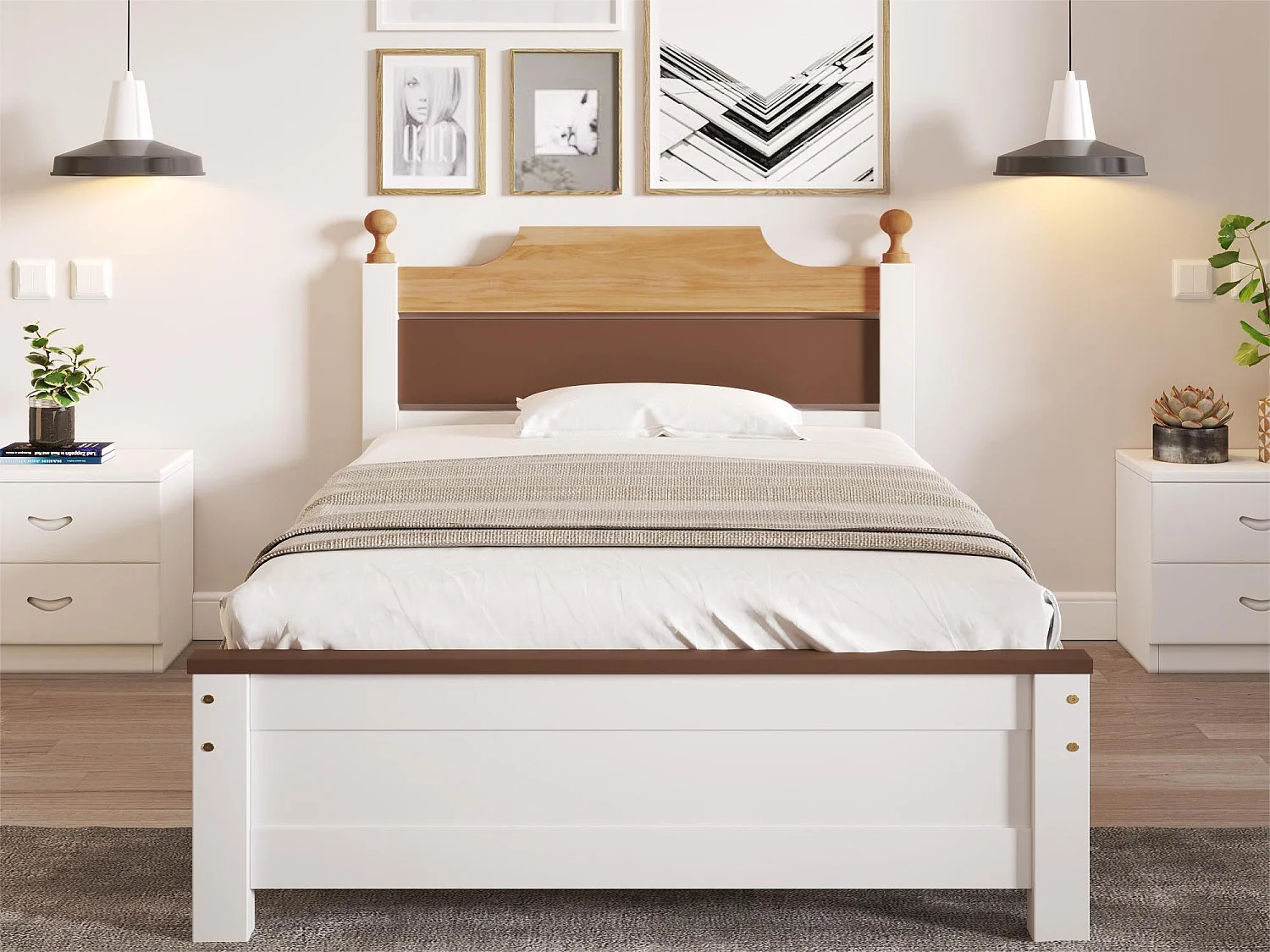 Lit avec tête de lit - 90 x 200 cm - pin - sommier à lattes - coloris blanc