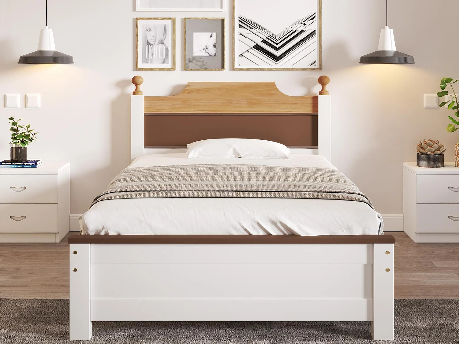 Lit avec tête de lit - 90 x 200 cm - pin - sommier à lattes - coloris blanc