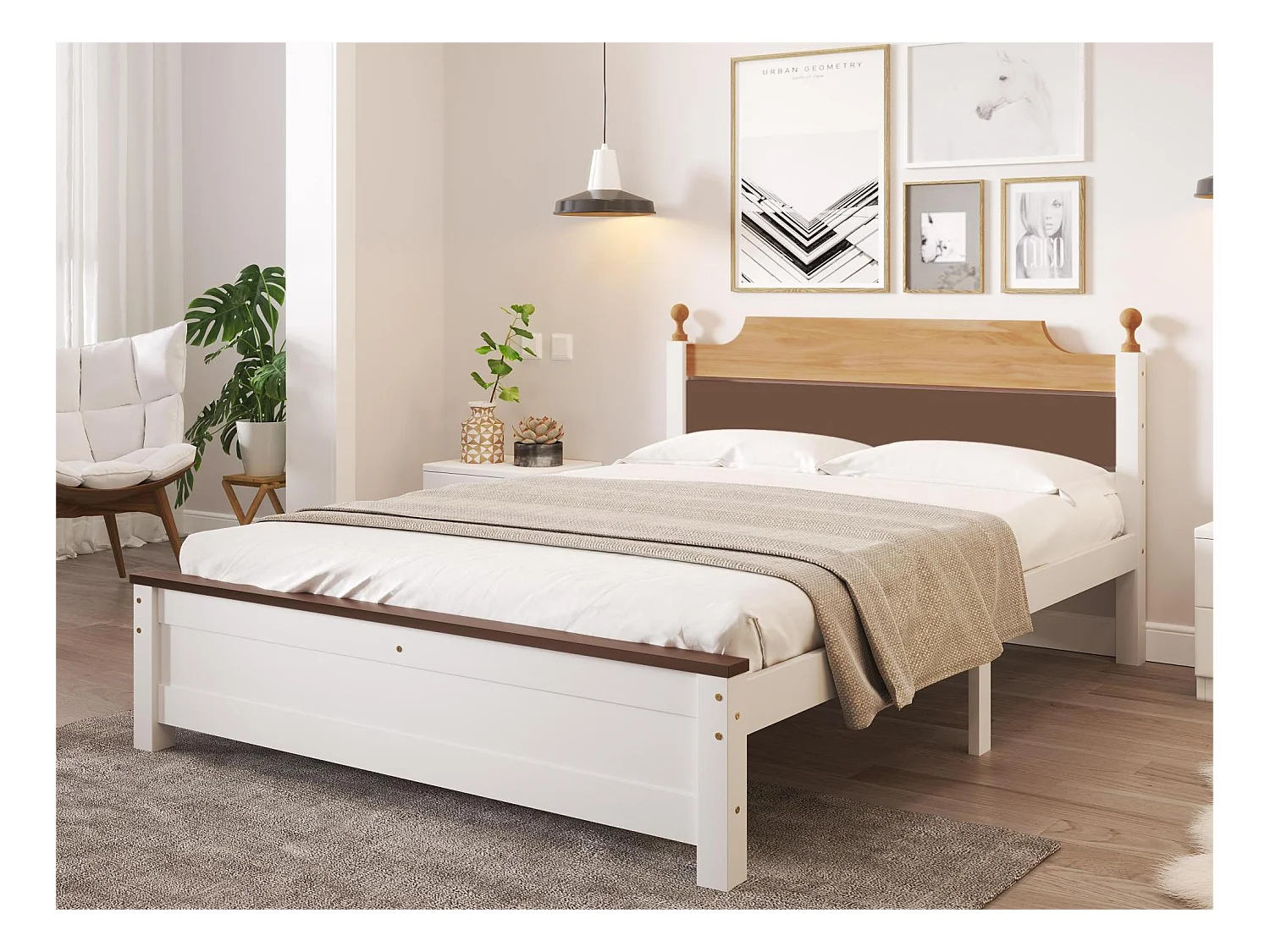 Lit avec tête de lit - 140 x 200 cm - pin - sommier à lattes - coloris blanc