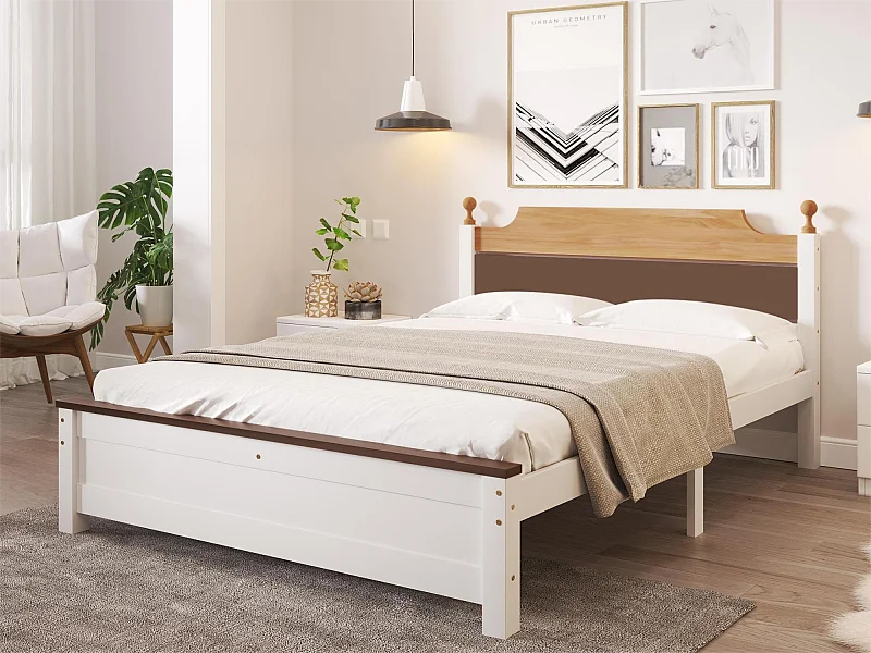 Bed met hoofdeinde - 140 x 200 cm - grenen - lattenbodem - kleur wit