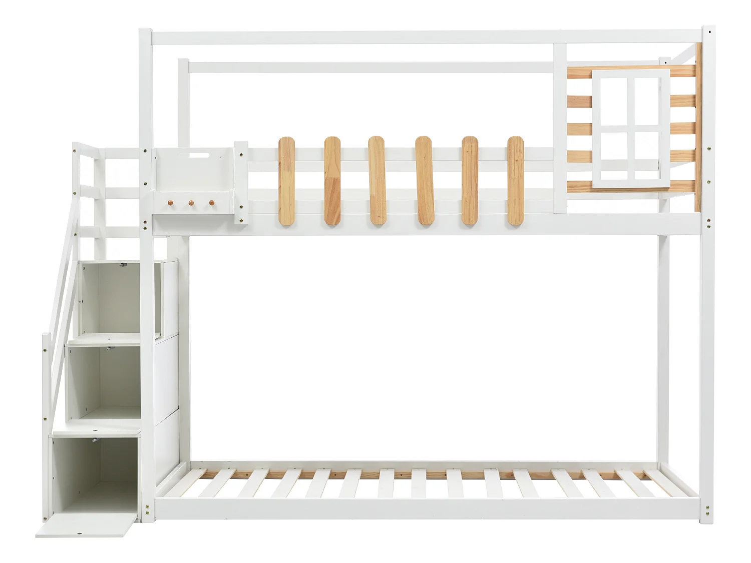 Lit superposé avec rangement - 2 x 90 x 200 cm - 3 niches - sommier à lattes - coloris blanc