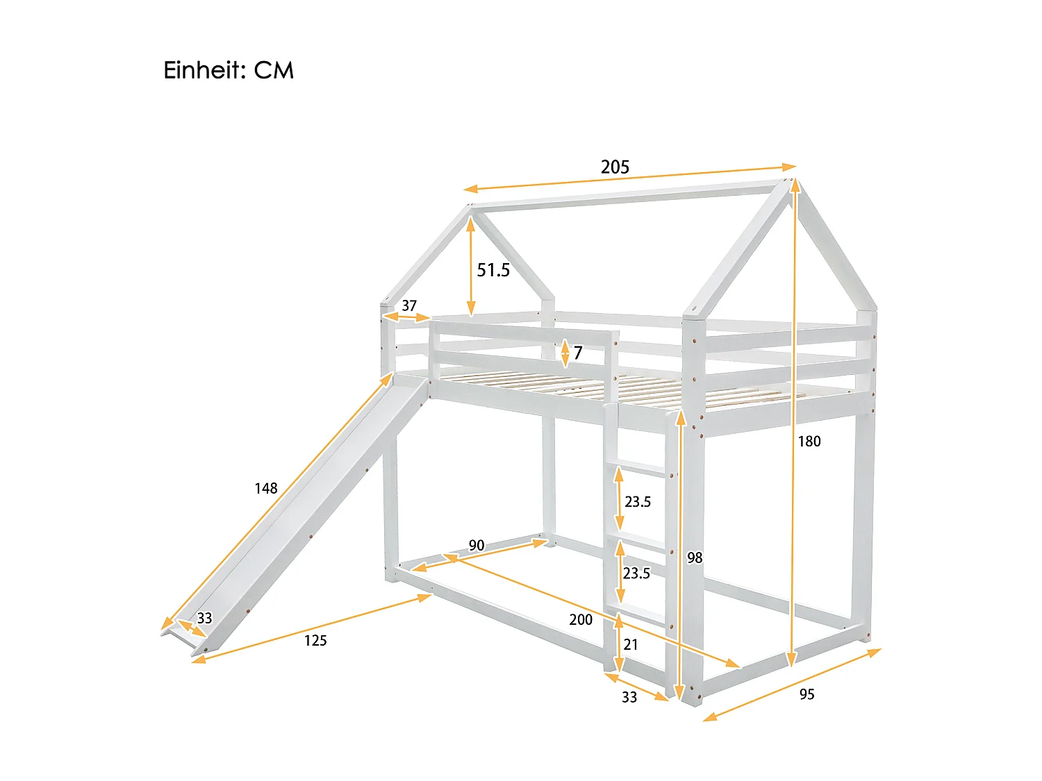 Lit superposé 2 places - 2 x 90 x 200 cm - échelle et toboggan - sommier à lattes - coloris blanc