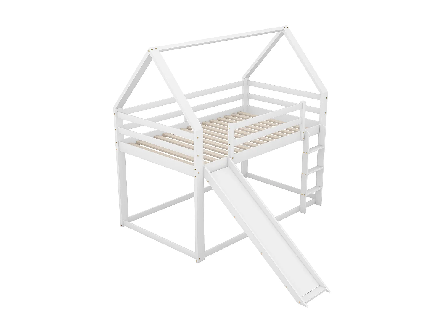 Lit superposé 2 places - 2 x 90 x 200 cm - échelle et toboggan - sommier à lattes - coloris blanc