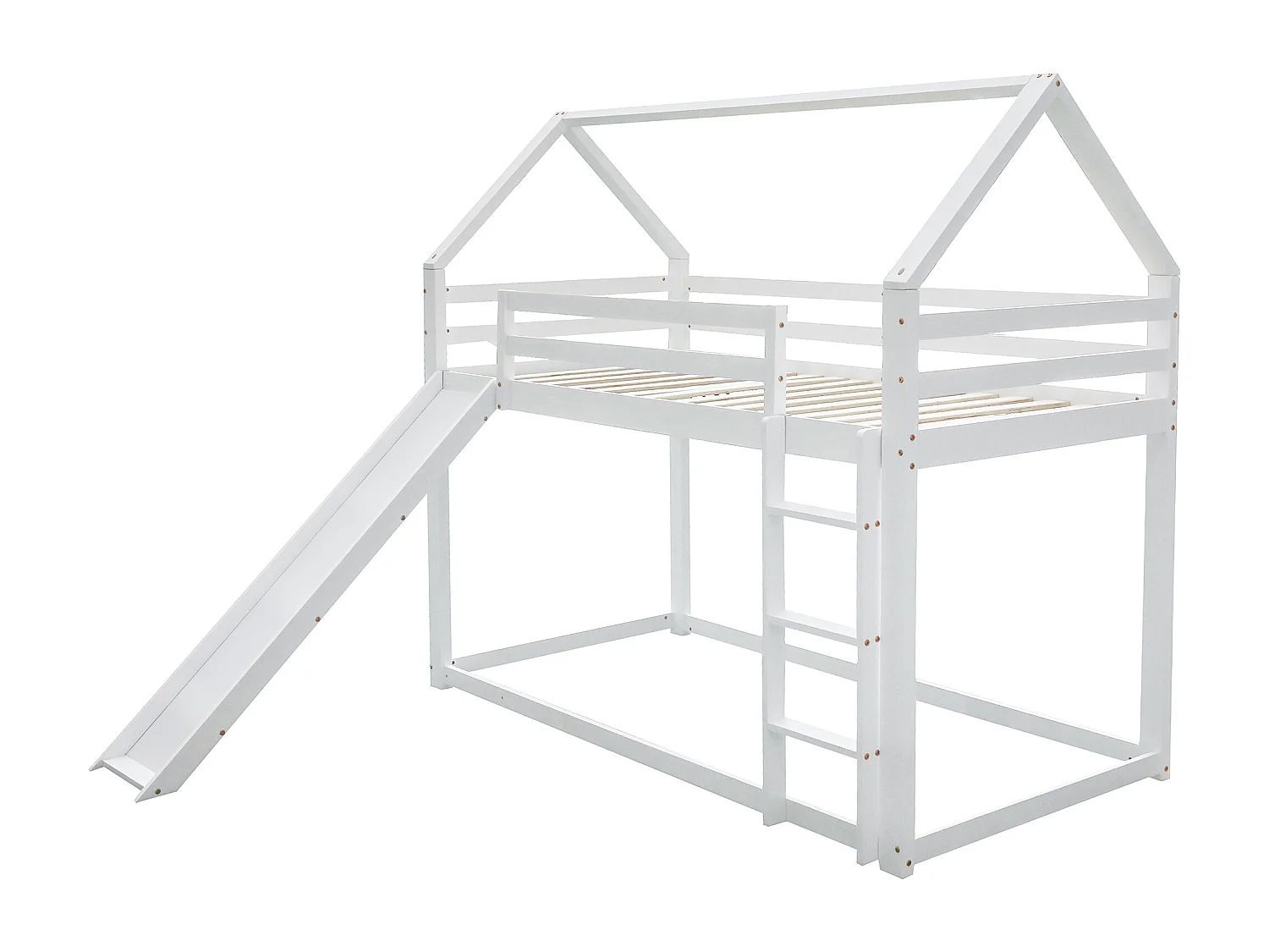 Lit superposé 2 places - 2 x 90 x 200 cm - échelle et toboggan - sommier à lattes - coloris blanc