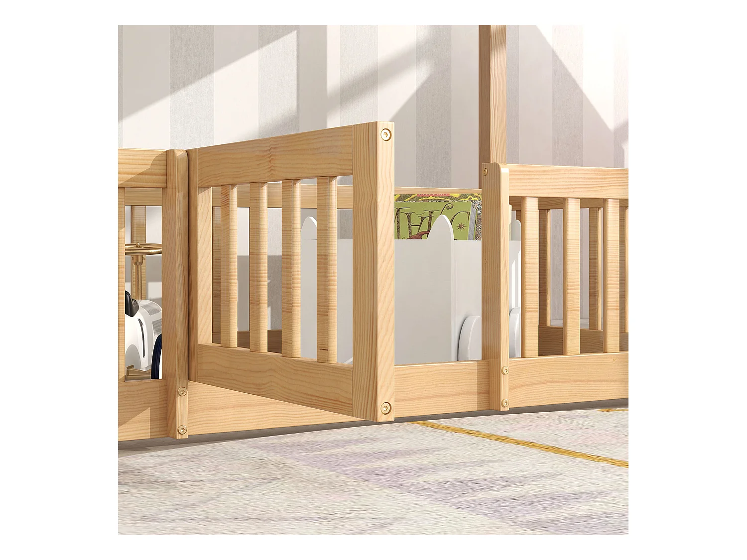 Letto a castello 2 posti - 2 x 90 x 200 cm - sponde e porta - legno massiccio - colore naturale