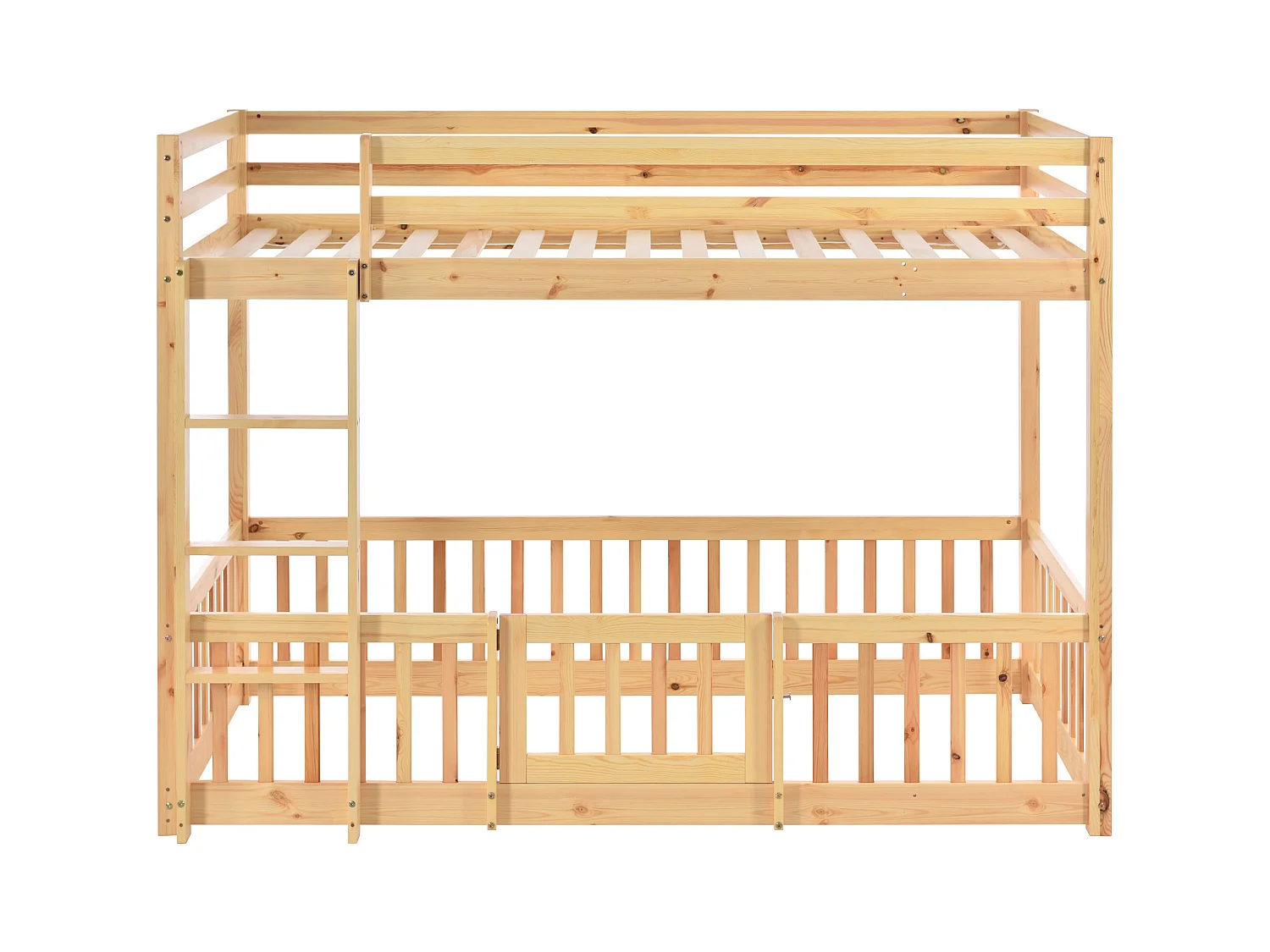 Letto a castello 2 posti - 2 x 90 x 200 cm - sponde e porta - legno massiccio - colore naturale