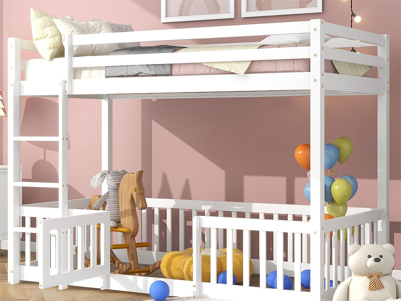 Lit Superposé 140x200 Cm Avec Lit Gigogne Intégré - Lit Enfant Avec étagère D'escalier Et Sommier - Blanc (sans Matelas