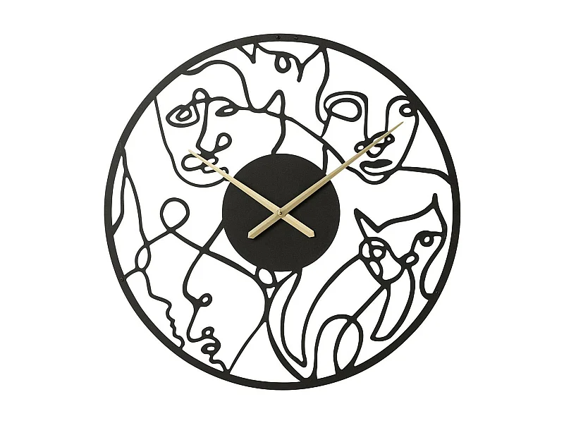 Horloge Murale en Métal "Visages" 69cm Noir