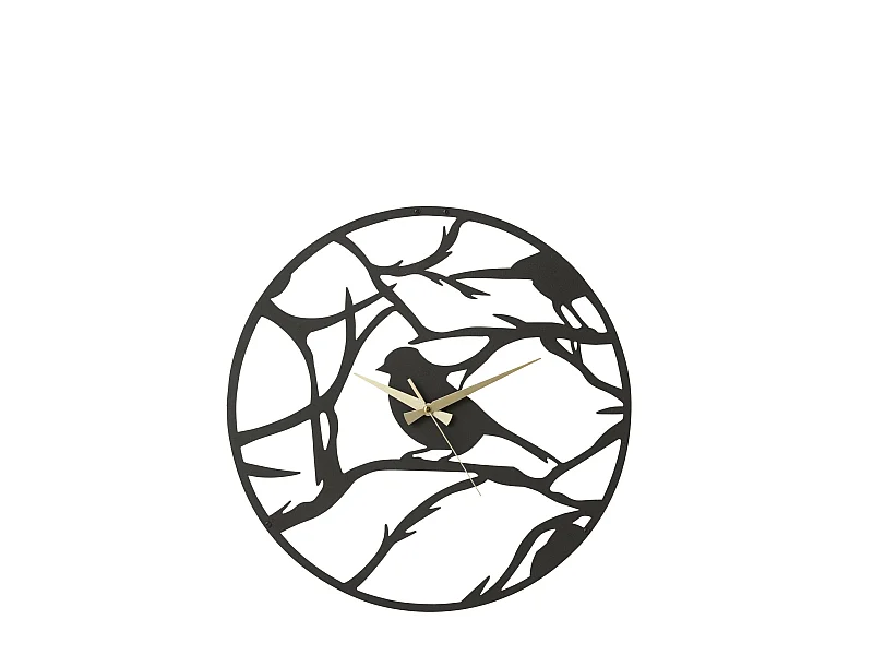 Horloge Murale en Métal "Oiseau" 49cm Noir