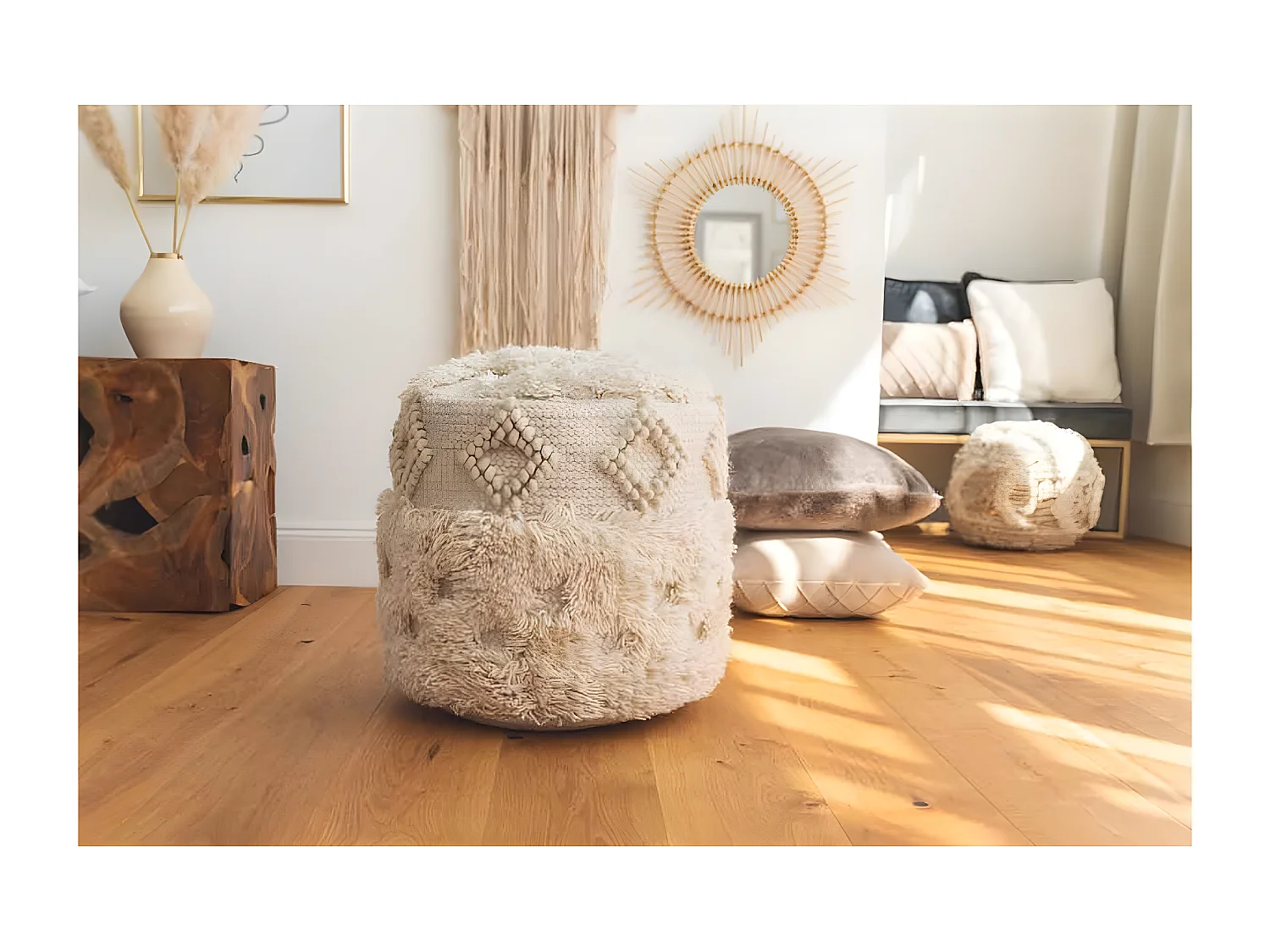 Pouf Bohème Fait à la Main "Bohist" 35cm Naturel