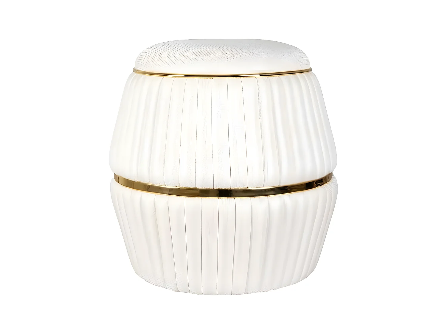 Pouf Matelassé "Doric" 53cm Ivoire & Or