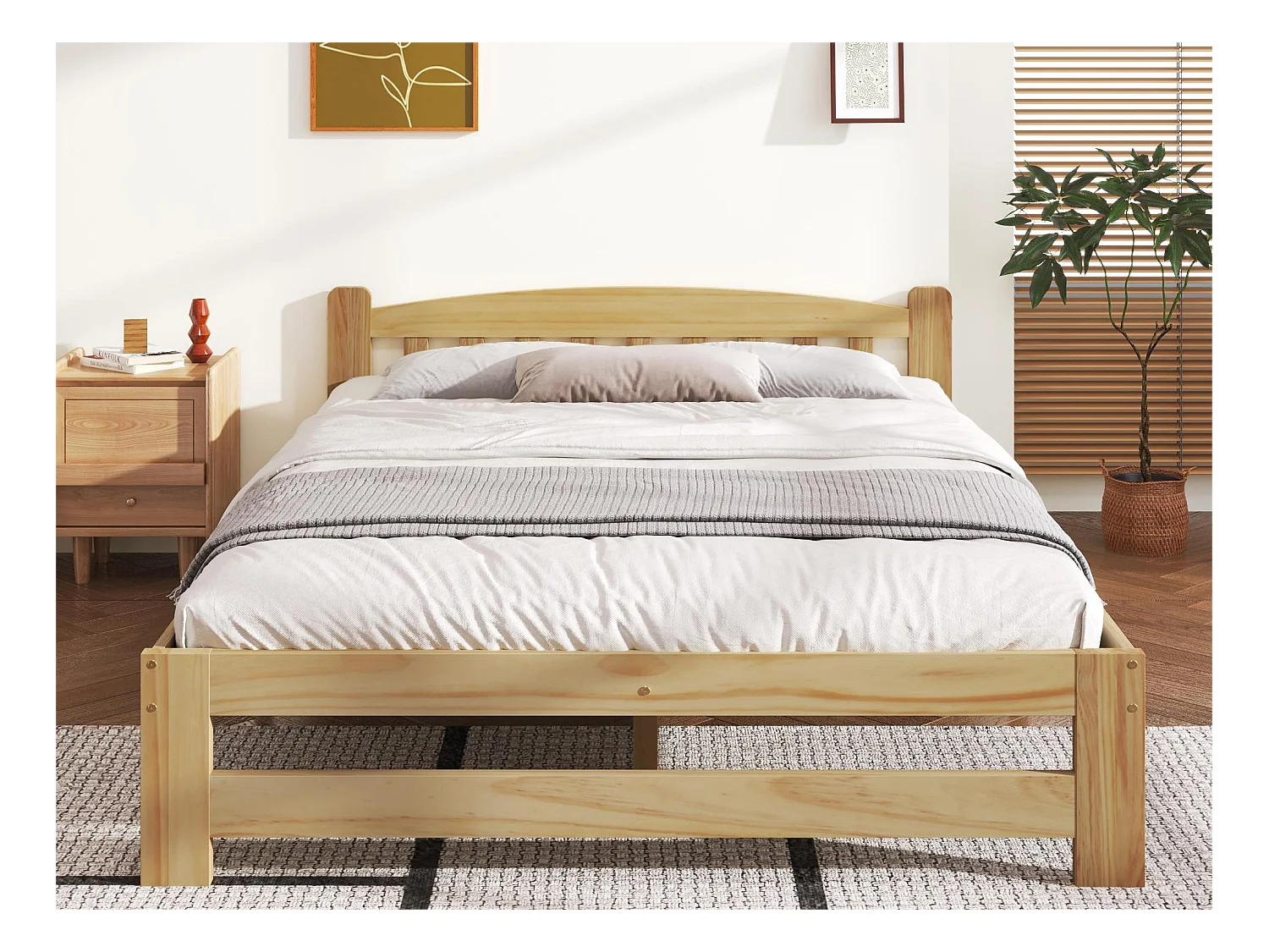 Bett mit Kopfteil – 140 x 200 cm – Massivholz – Lattenrost – Naturfarbe