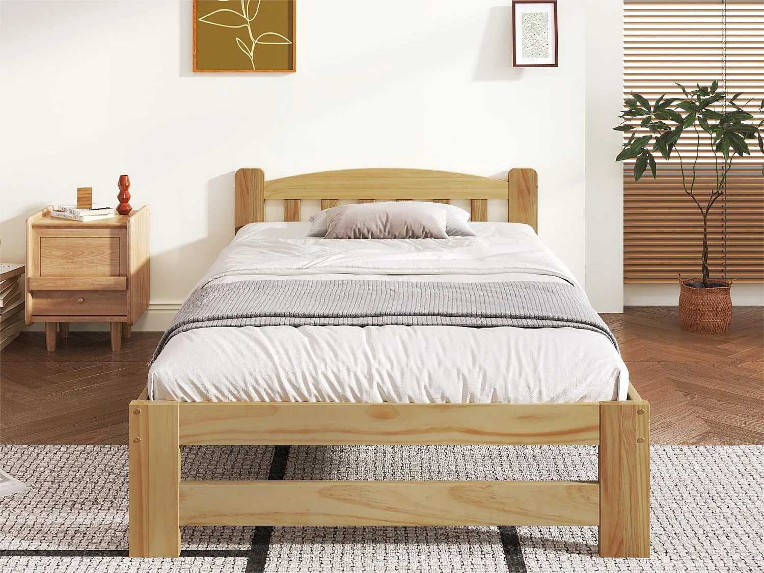 Bett mit Kopfteil – 90 x 200 cm – Massivholz – Lattenrost – Naturfarbe