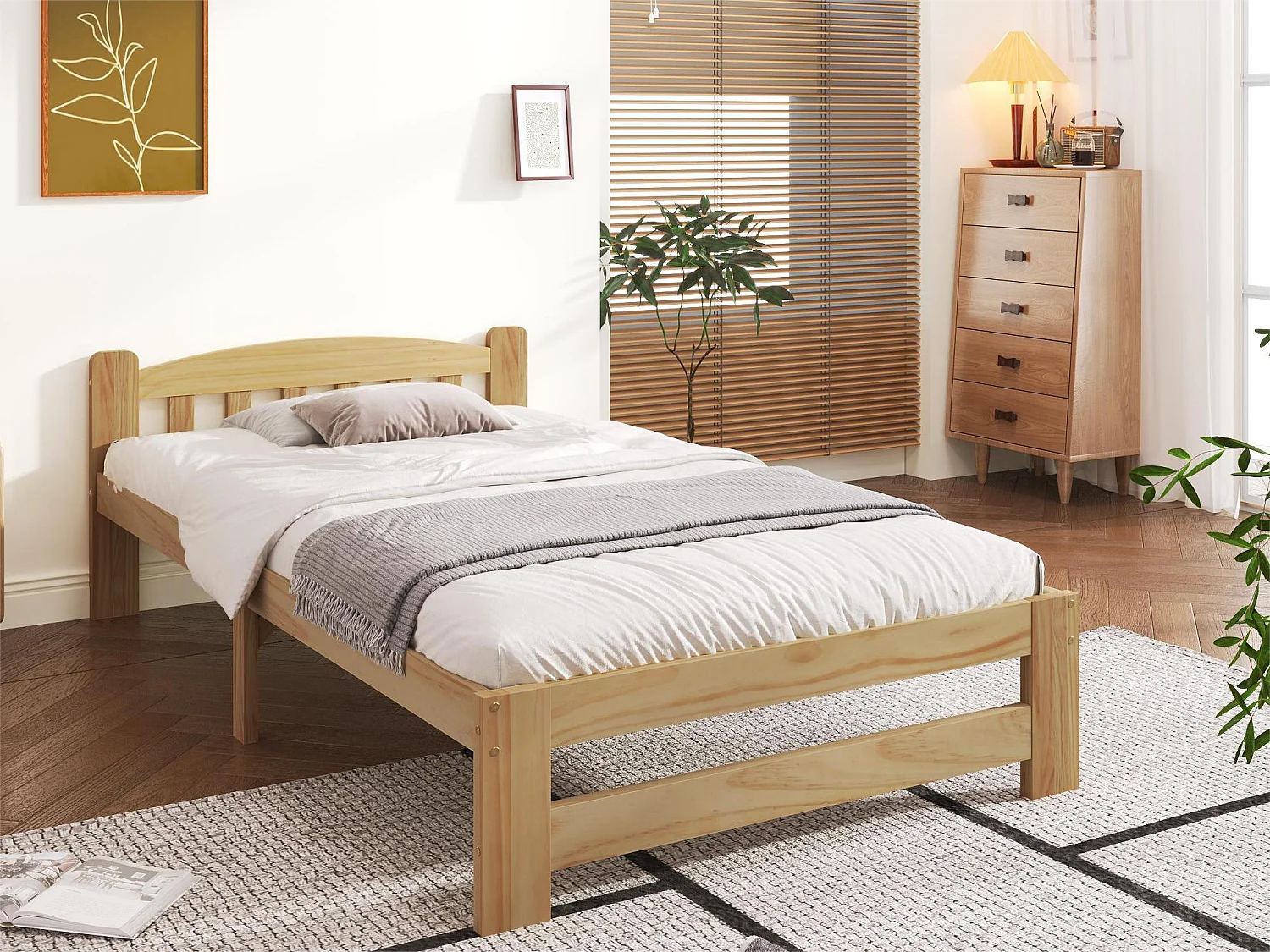 Bed met hoofdeinde - 90 x 200 cm - massief hout - lattenbodem - natuurlijke kleur