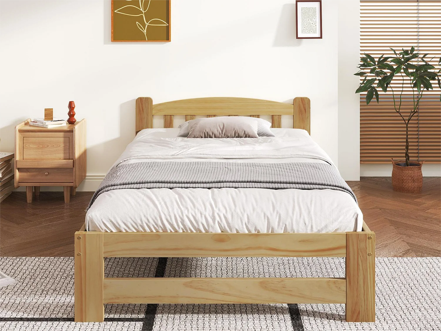 Bett mit Kopfteil – 90 x 200 cm – Massivholz – Lattenrost – Naturfarbe