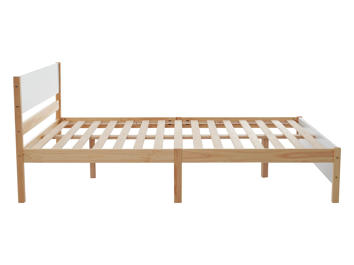 Lit avec tête de lit - 140 x 200 cm - MDF - sommier à lattes - coloris naturel et blanc