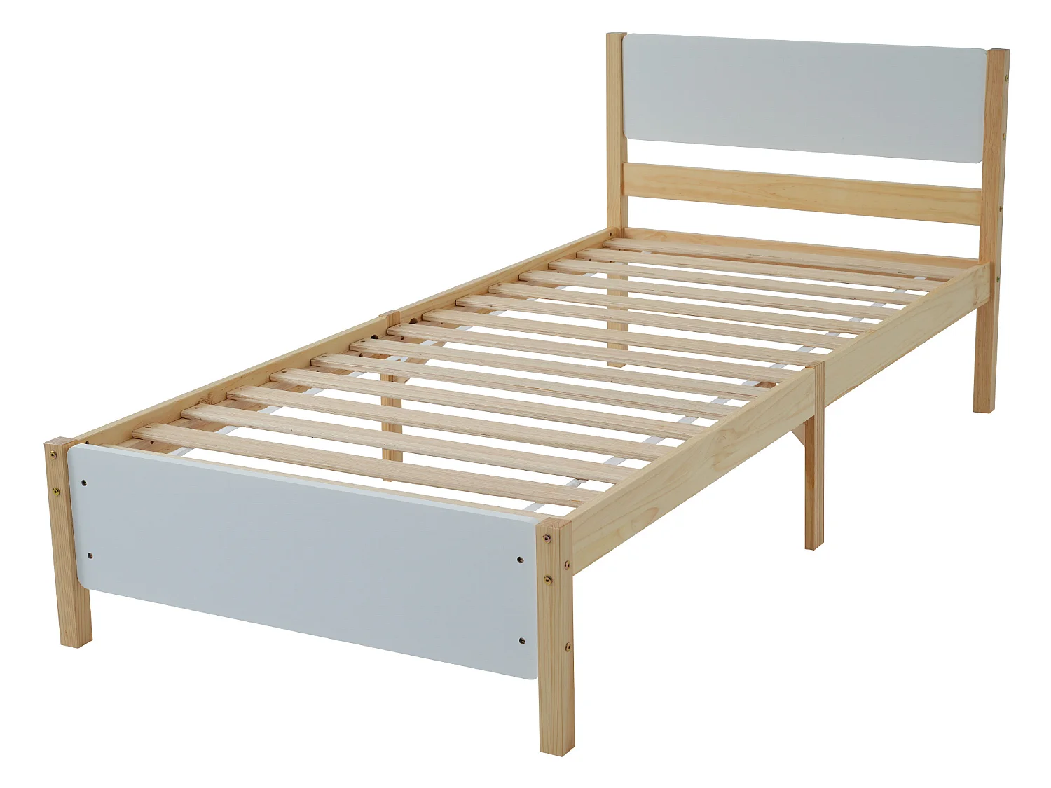 Lit avec tête de lit - 90 x 200 cm - MDF - sommier à lattes - coloris naturel et blanc