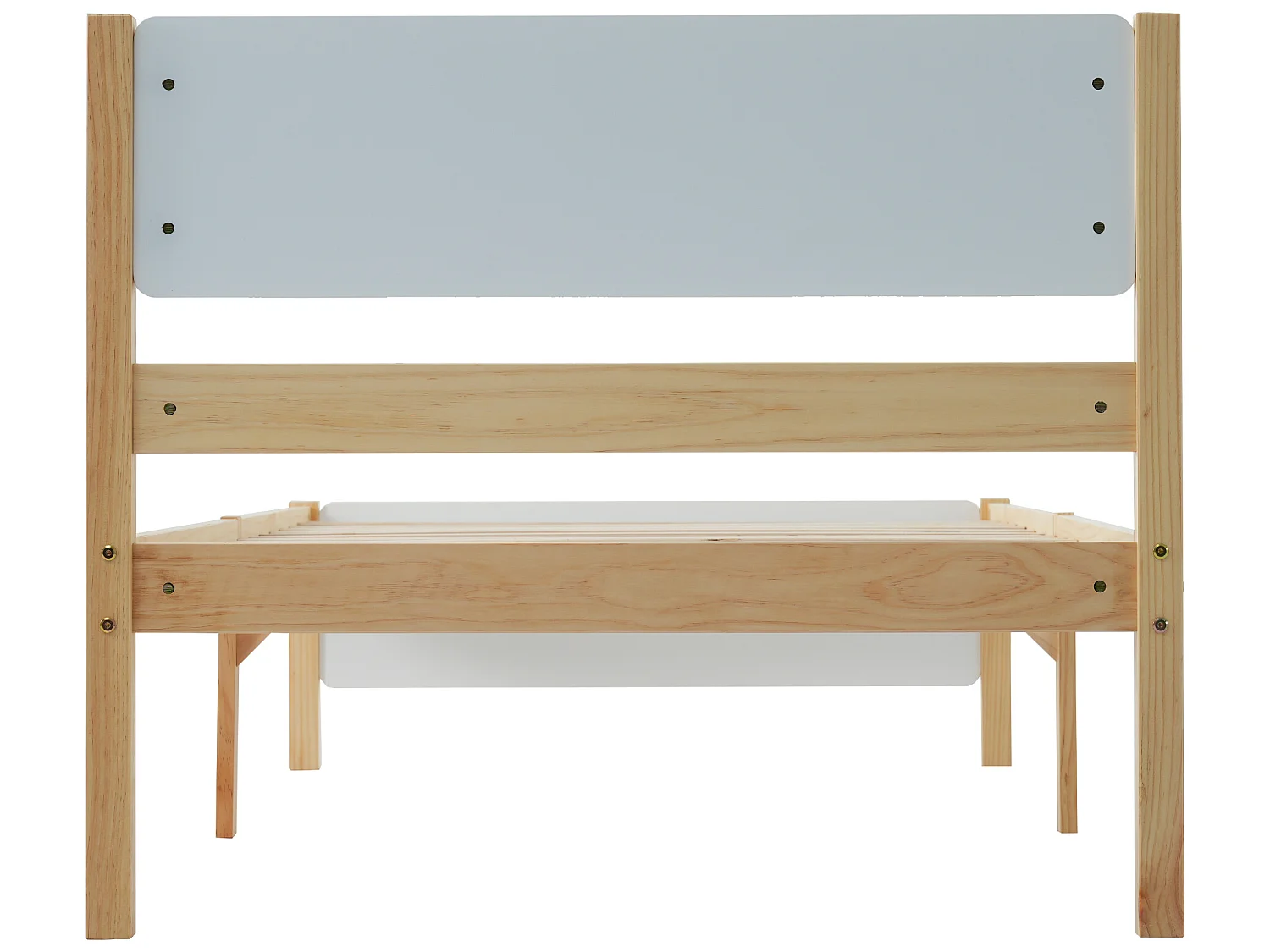 Lit avec tête de lit - 90 x 200 cm - MDF - sommier à lattes - coloris naturel et blanc