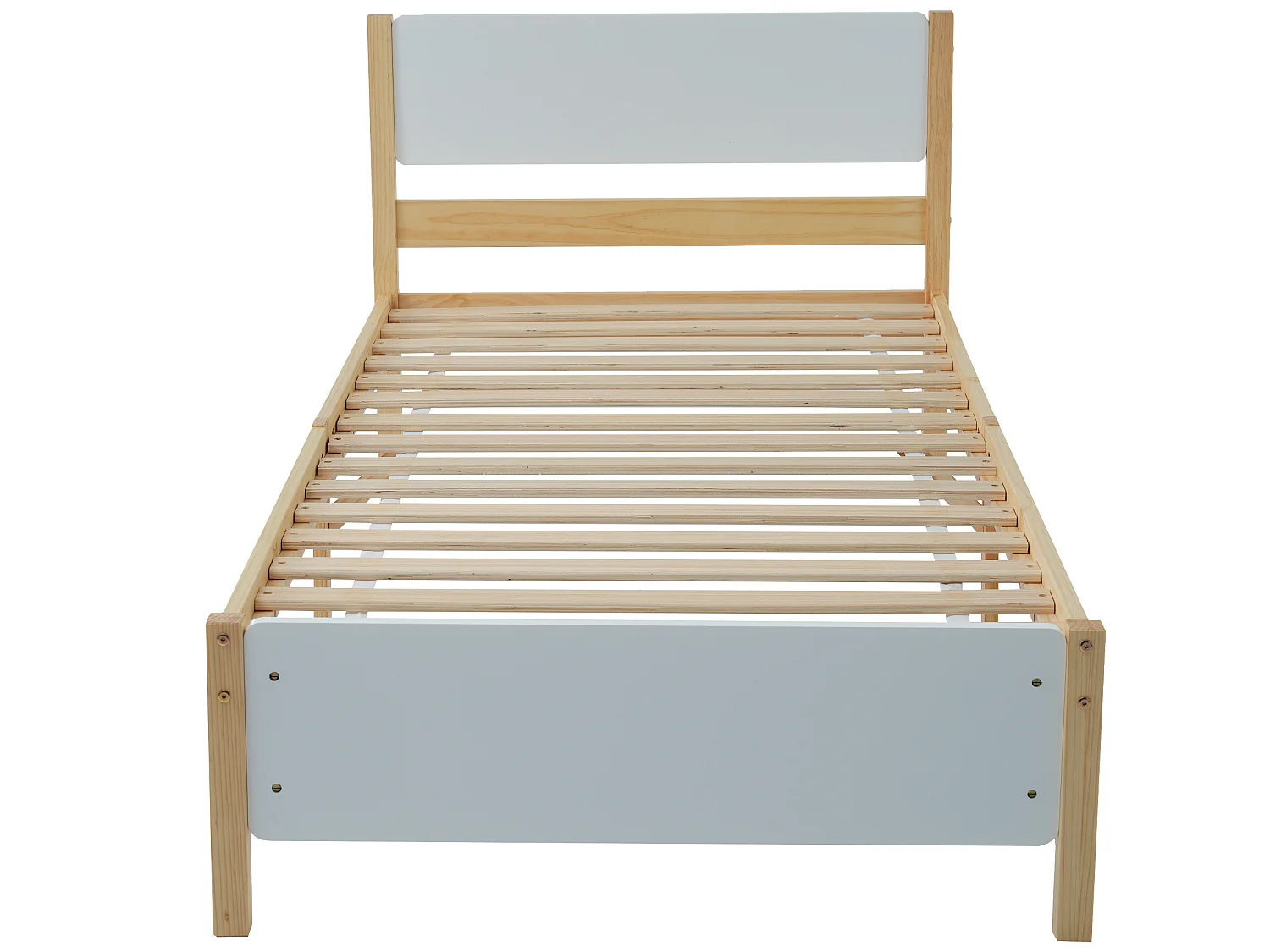 Bed met hoofdeinde - 90 x 200 cm - MDF - lattenbodem - natuurlijke en witte kleuren