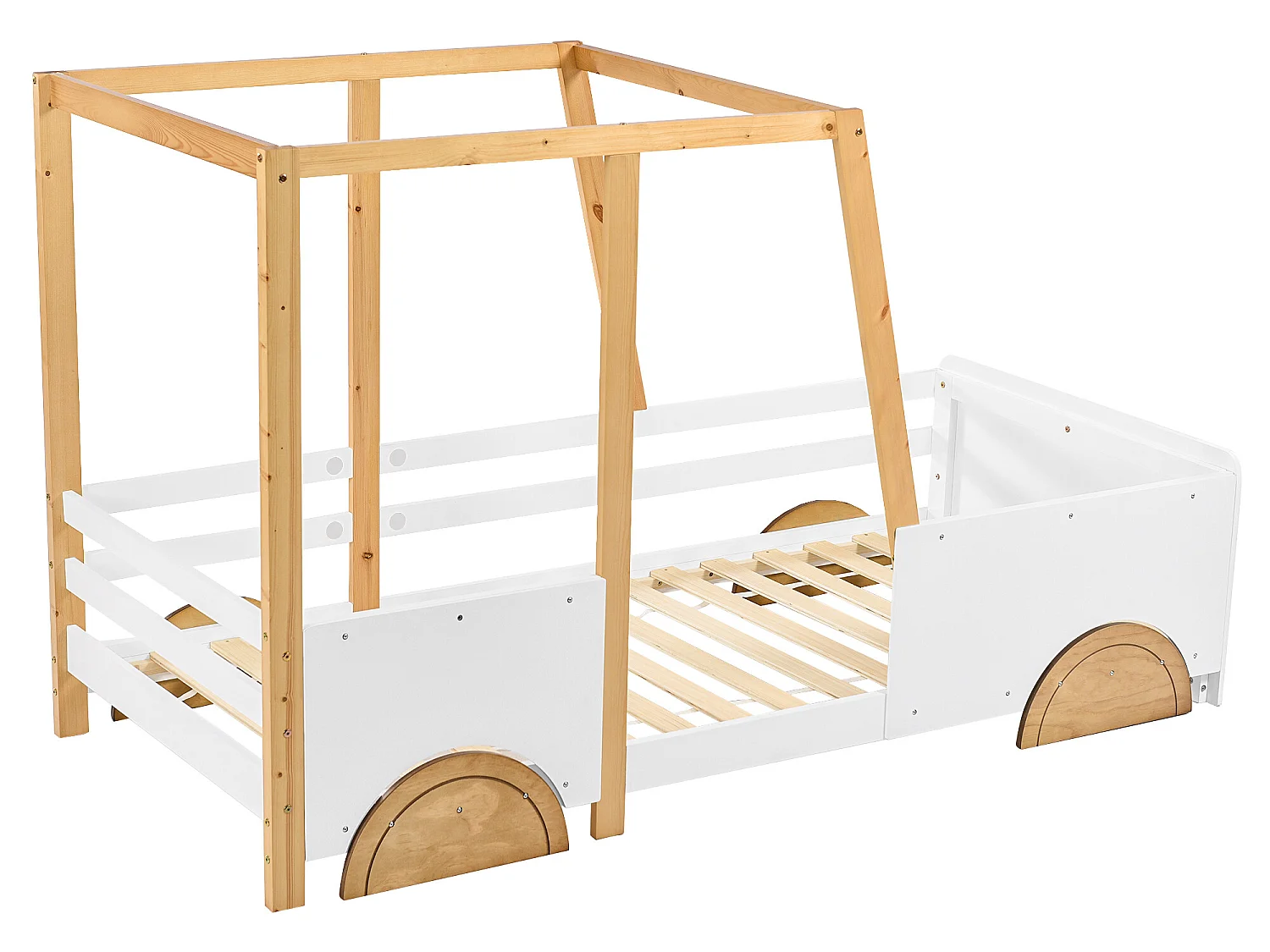 Letto a castello - 90 x 200 cm - MDF e pino - rete a doghe - colori bianco e naturale