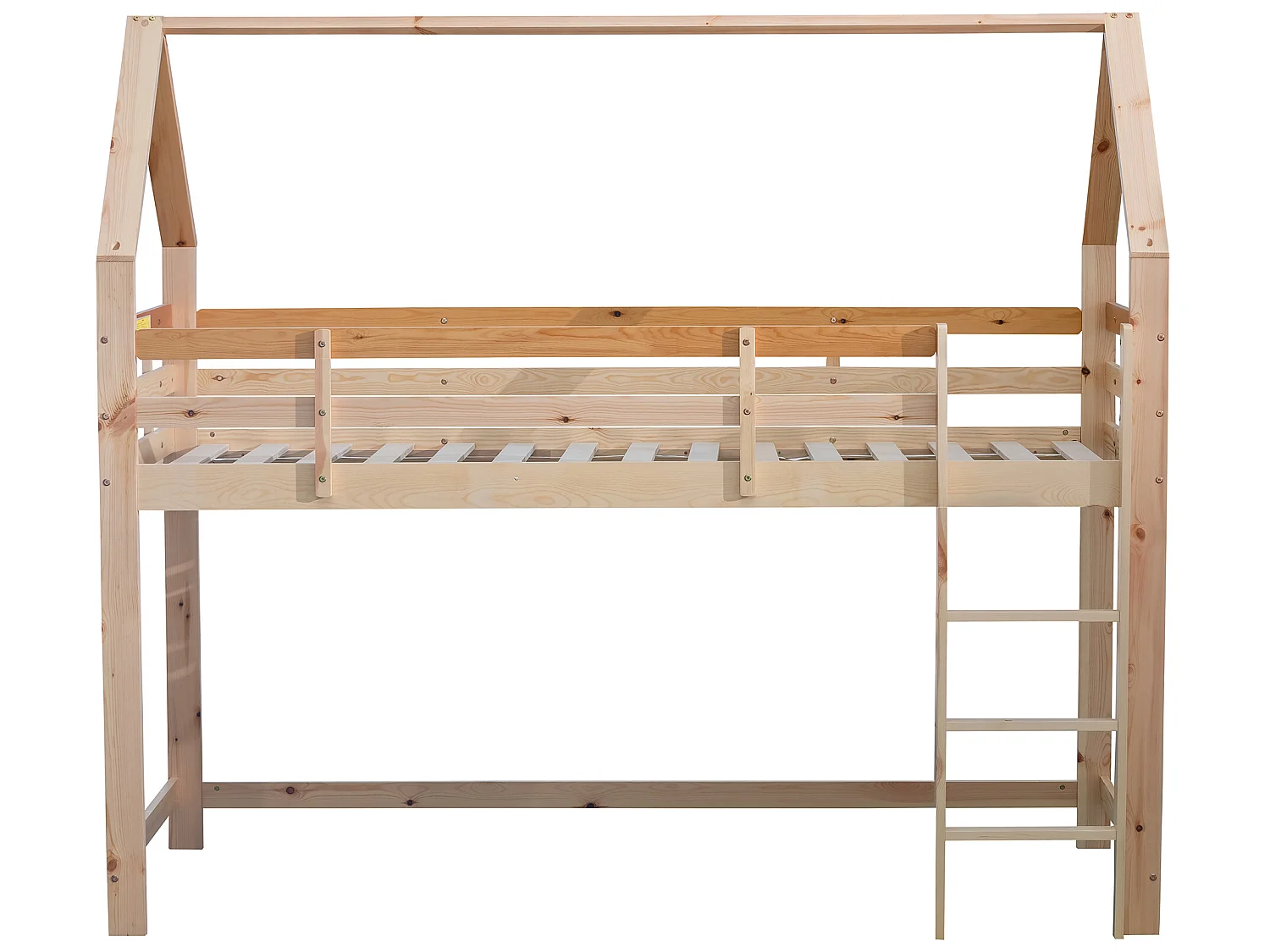 Cama entrepiso 90 x 200 cm con estantes y armario - madera maciza - color natural y blanco