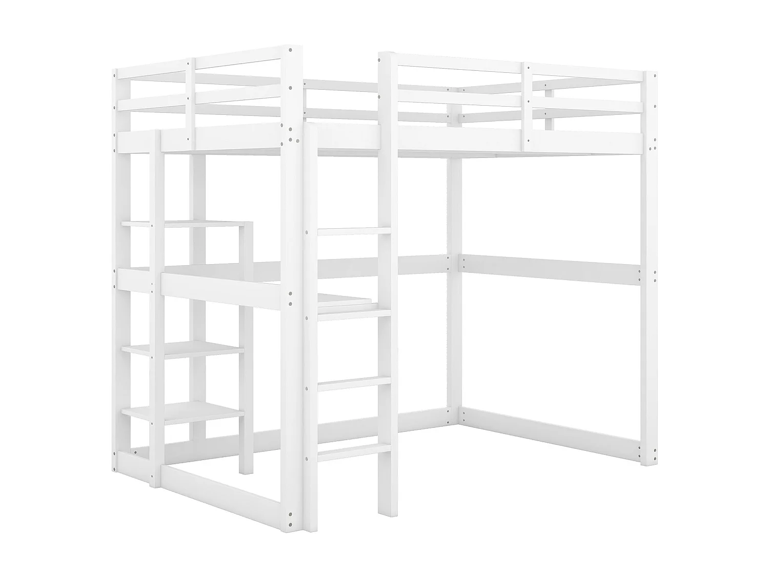 Hoogslaper - 140 x 200 cm - met bureau en opbergplank - grenen - kleur wit